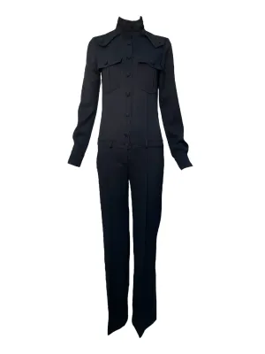 Chloe 1990s/Y2K Black Wool Twill Military Inspired Jumpsuit