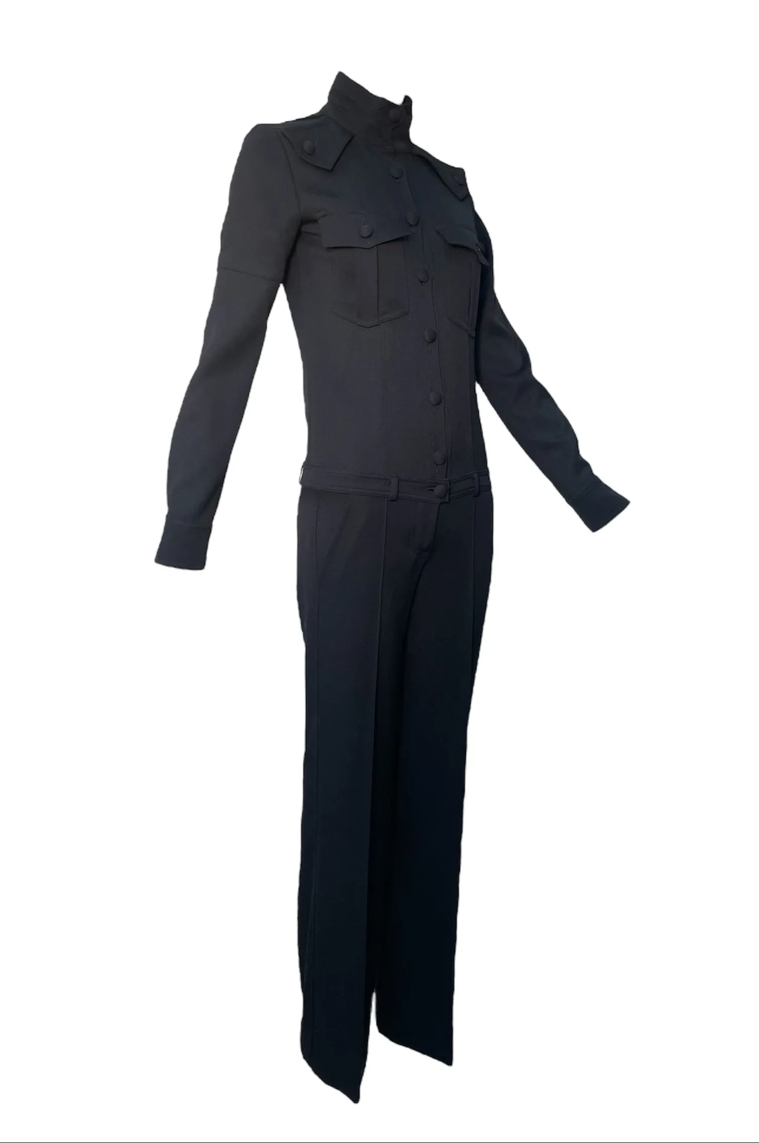 Chloe 1990s/Y2K Black Wool Twill Military Inspired Jumpsuit