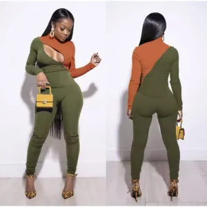 Color Stitched Bodycon Jumpsuit