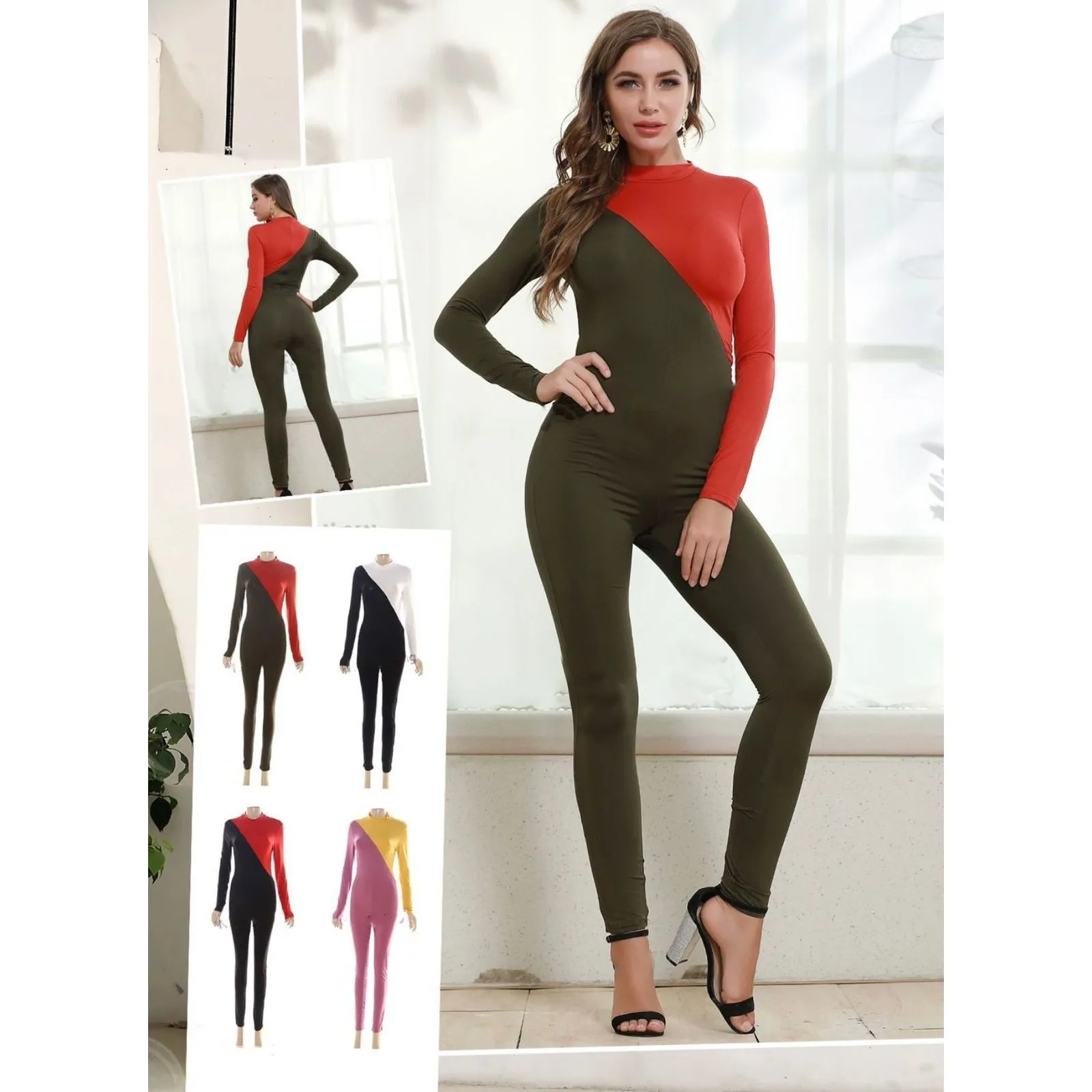 Color Stitched Bodycon Jumpsuit