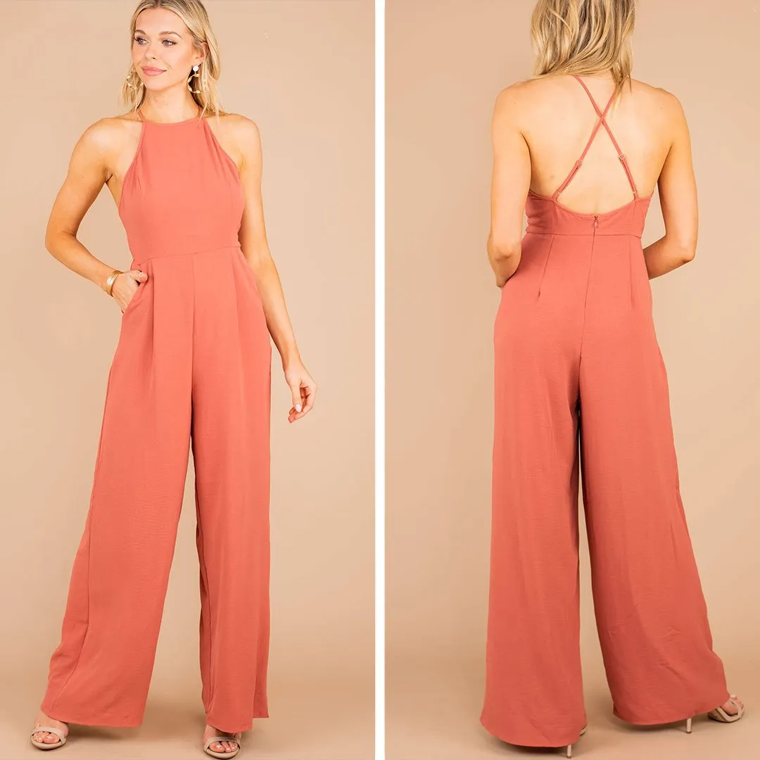 Day and Night Dark Salmon Pink Halter Jumpsuit