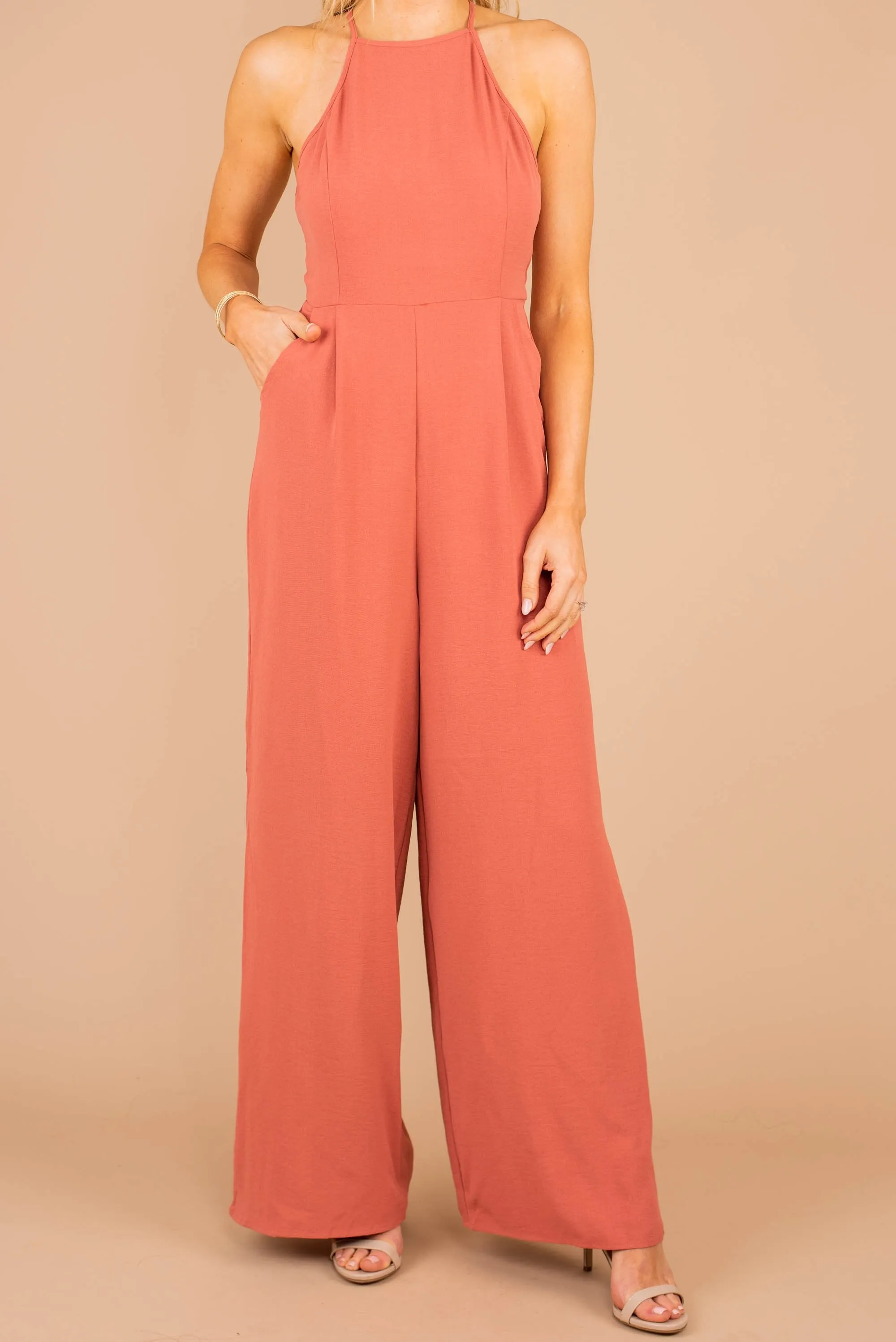 Day and Night Dark Salmon Pink Halter Jumpsuit
