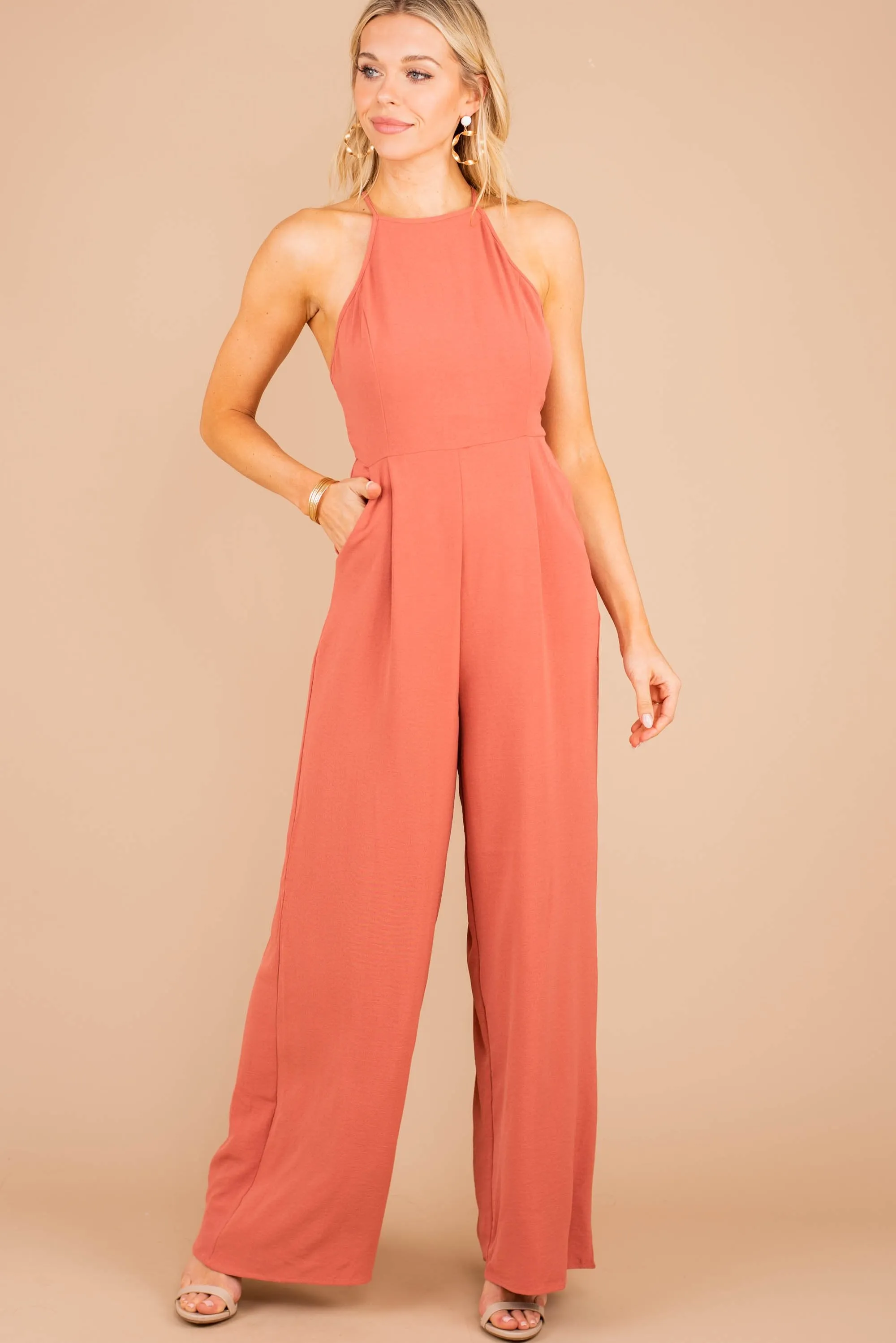 Day and Night Dark Salmon Pink Halter Jumpsuit