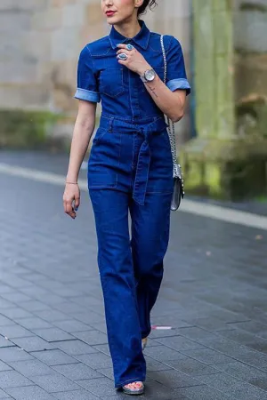Deep V Neck Half Sleeve Jumpsuit