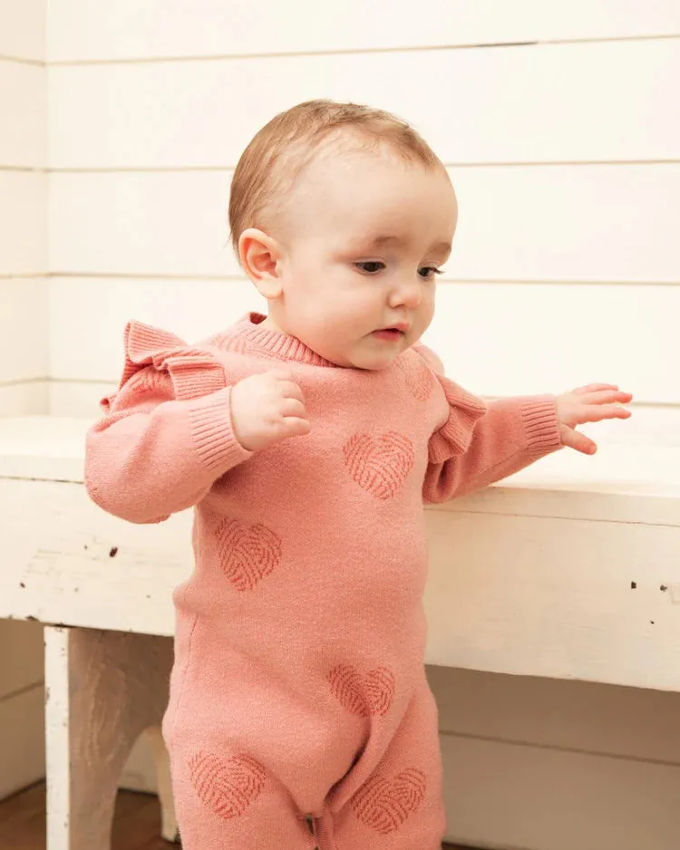 Deux Par Deux Knitted Jumpsuit With Hearts Jaquard