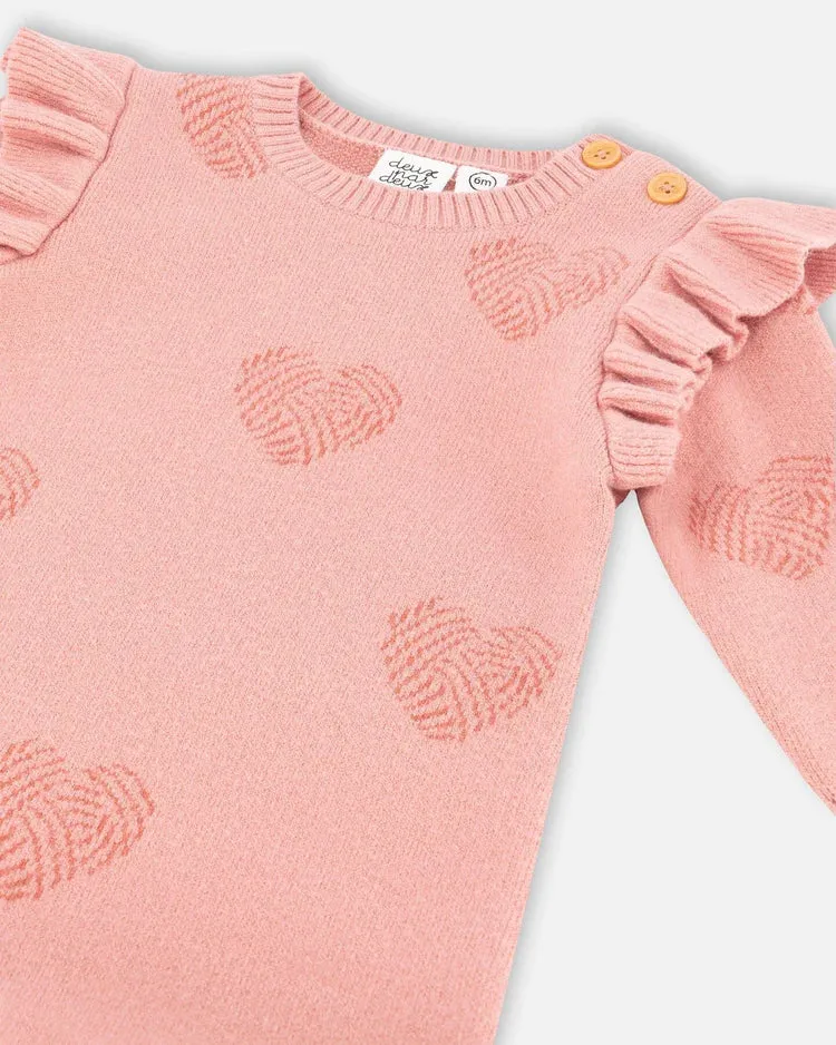 Deux Par Deux Knitted Jumpsuit With Hearts Jaquard