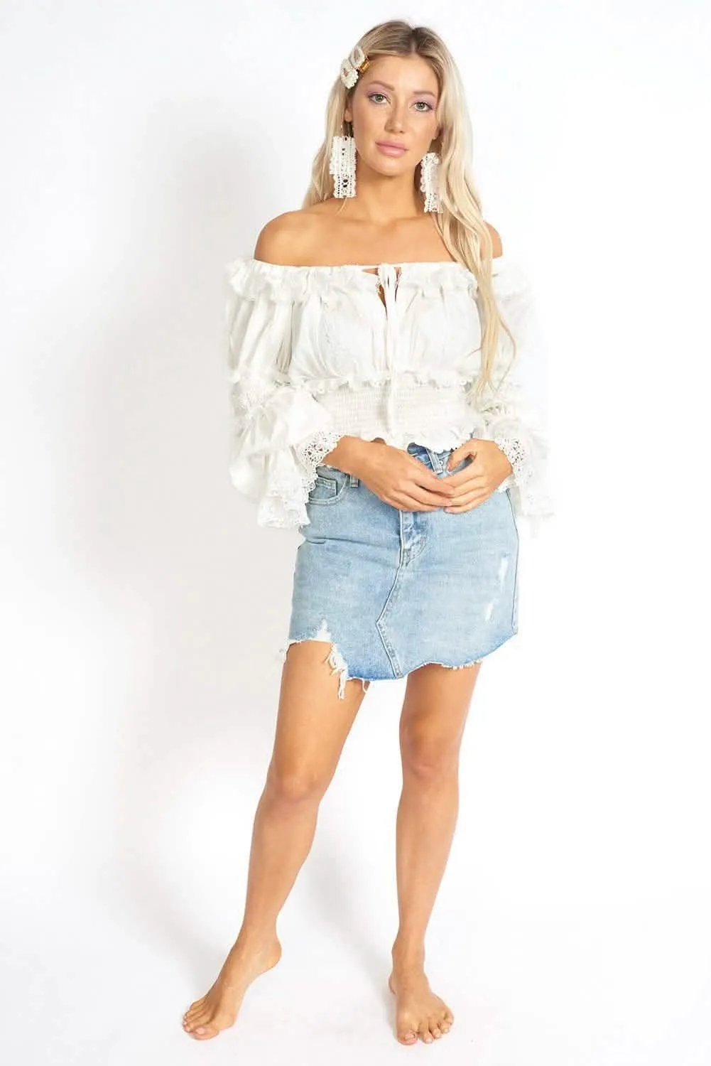 Distressed Ripped Denim Skort with Hidden Shorts