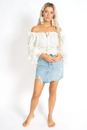 Distressed Ripped Denim Skort with Hidden Shorts