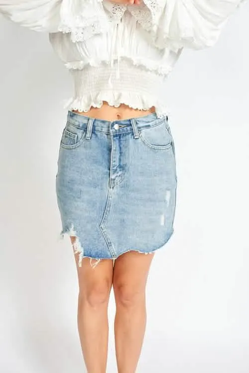 Distressed Ripped Denim Skort with Hidden Shorts