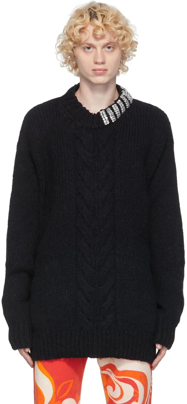 Dries Van Noten Black Rhinestone Collar Sweater