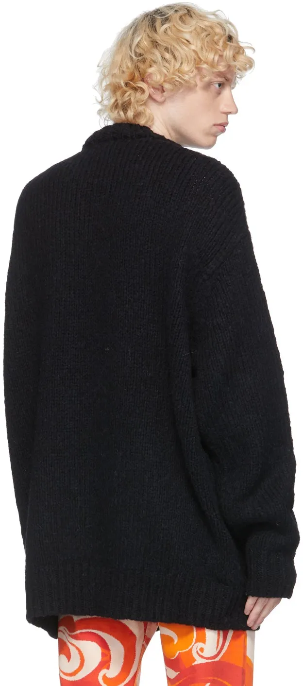 Dries Van Noten Black Rhinestone Collar Sweater