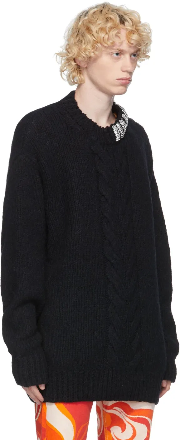 Dries Van Noten Black Rhinestone Collar Sweater
