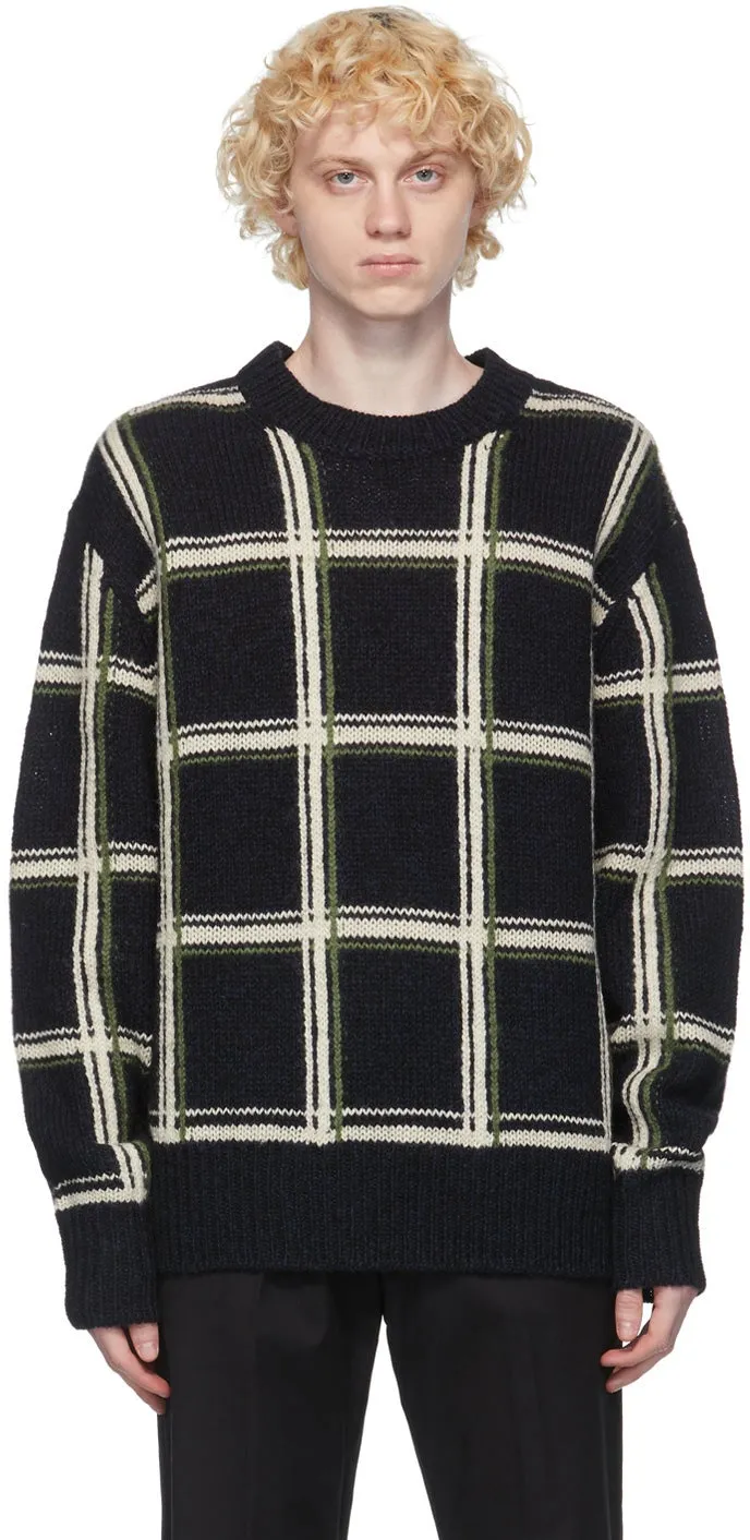 Dries Van Noten Black Wool Check Sweater