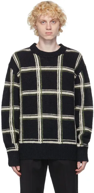 Dries Van Noten Black Wool Check Sweater