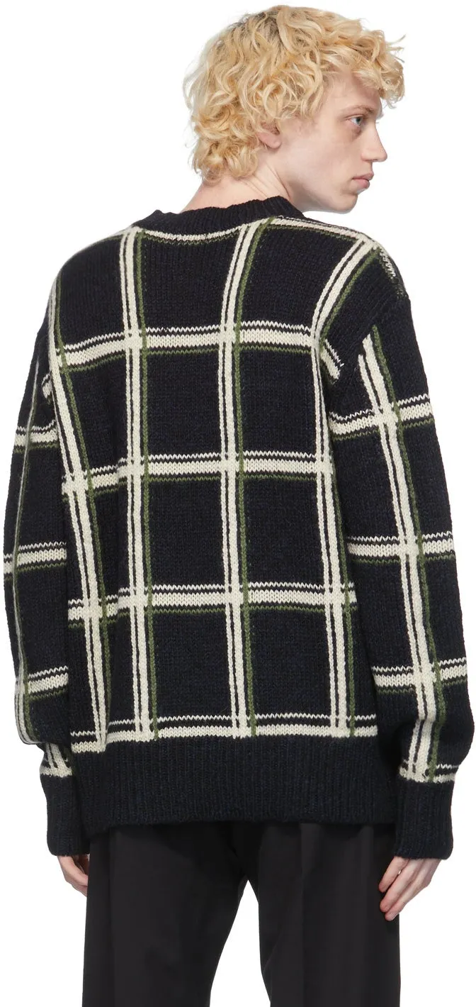 Dries Van Noten Black Wool Check Sweater