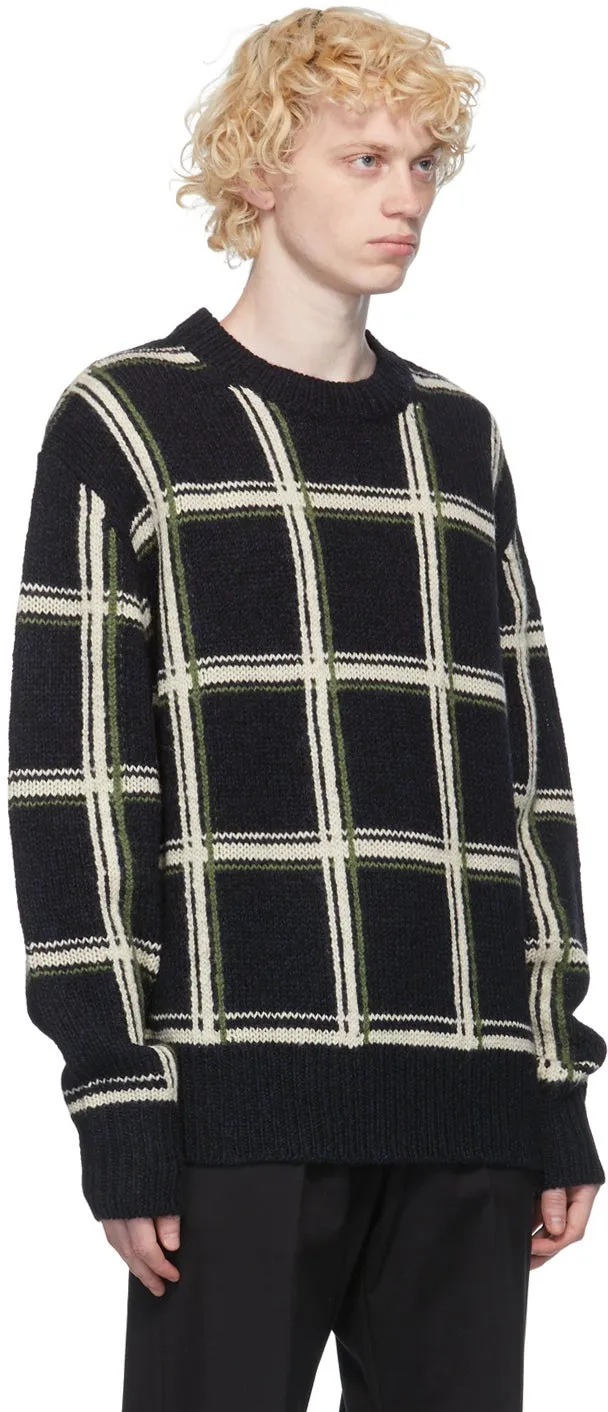 Dries Van Noten Black Wool Check Sweater