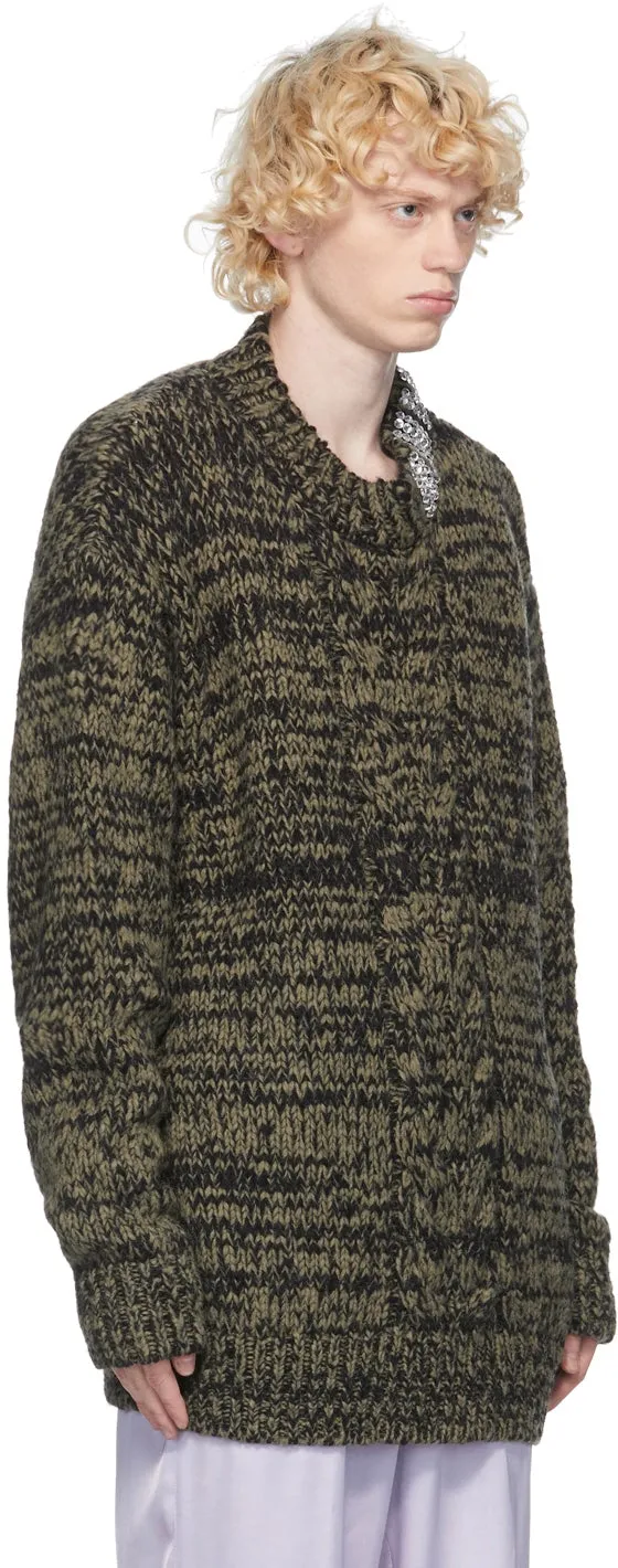 Dries Van Noten Khaki Rhinestone Collar Sweater