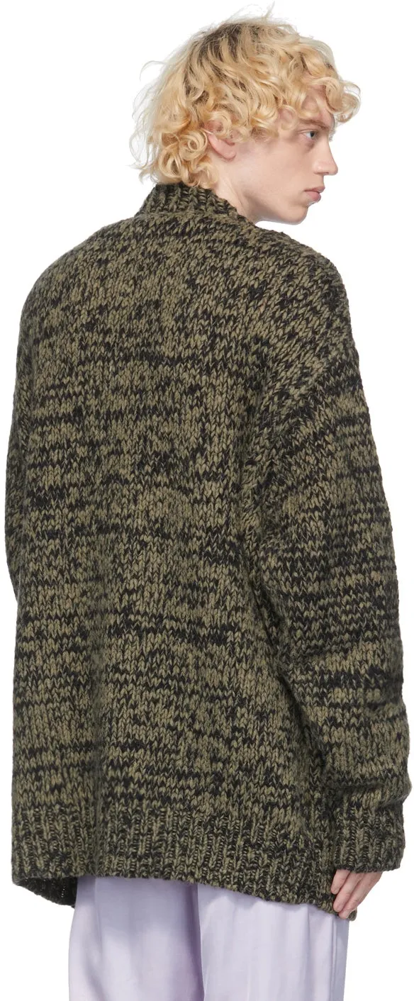 Dries Van Noten Khaki Rhinestone Collar Sweater