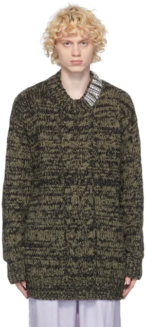Dries Van Noten Khaki Rhinestone Collar Sweater