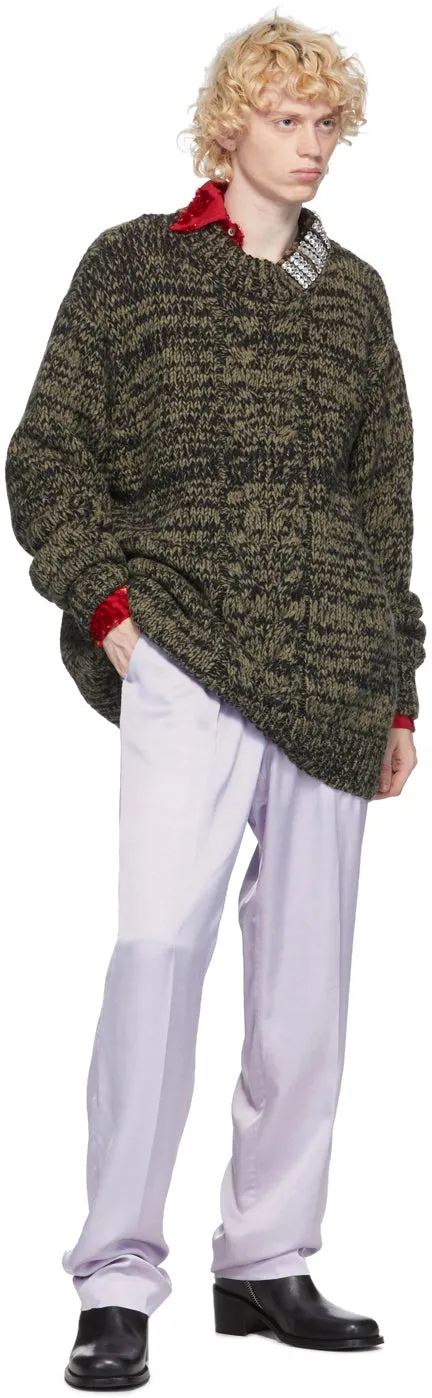 Dries Van Noten Khaki Rhinestone Collar Sweater