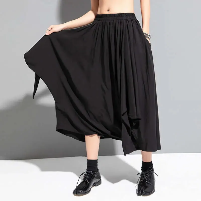 Elegant Black Summer Hakama Palazzo Pants for Women