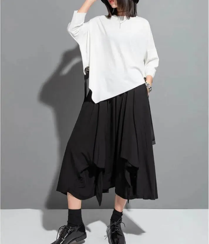 Elegant Black Summer Hakama Palazzo Pants for Women