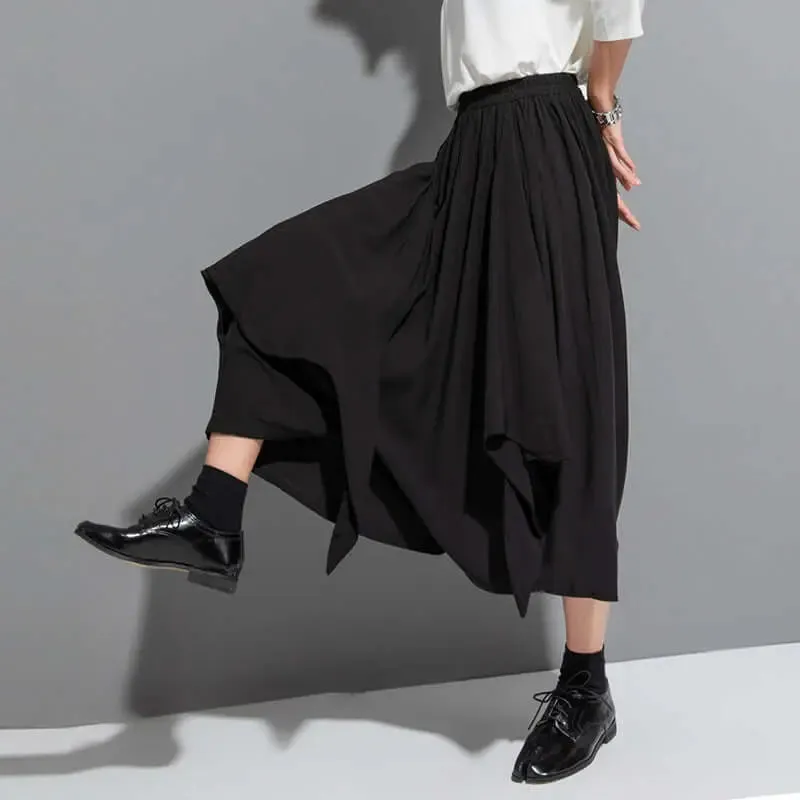 Elegant Black Summer Hakama Palazzo Pants for Women