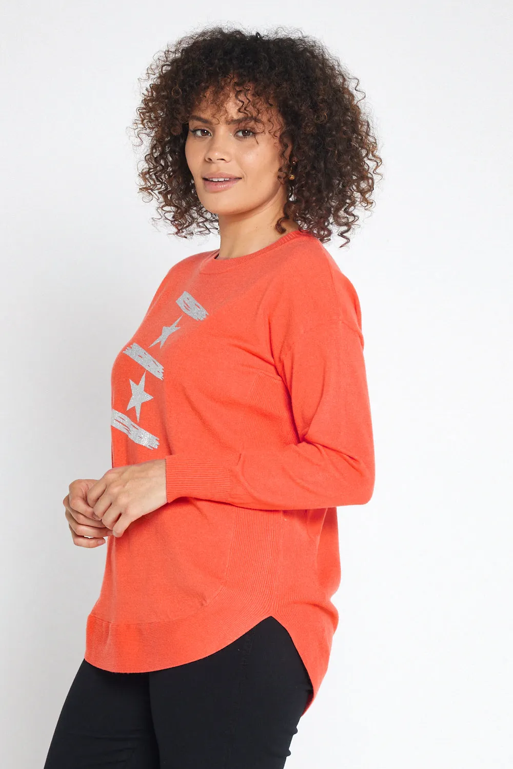 Ella Knit Jumper - Orange/Silver Star