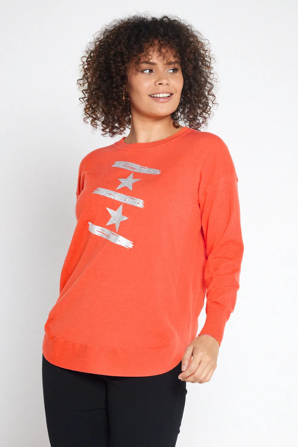 Ella Knit Jumper - Orange/Silver Star