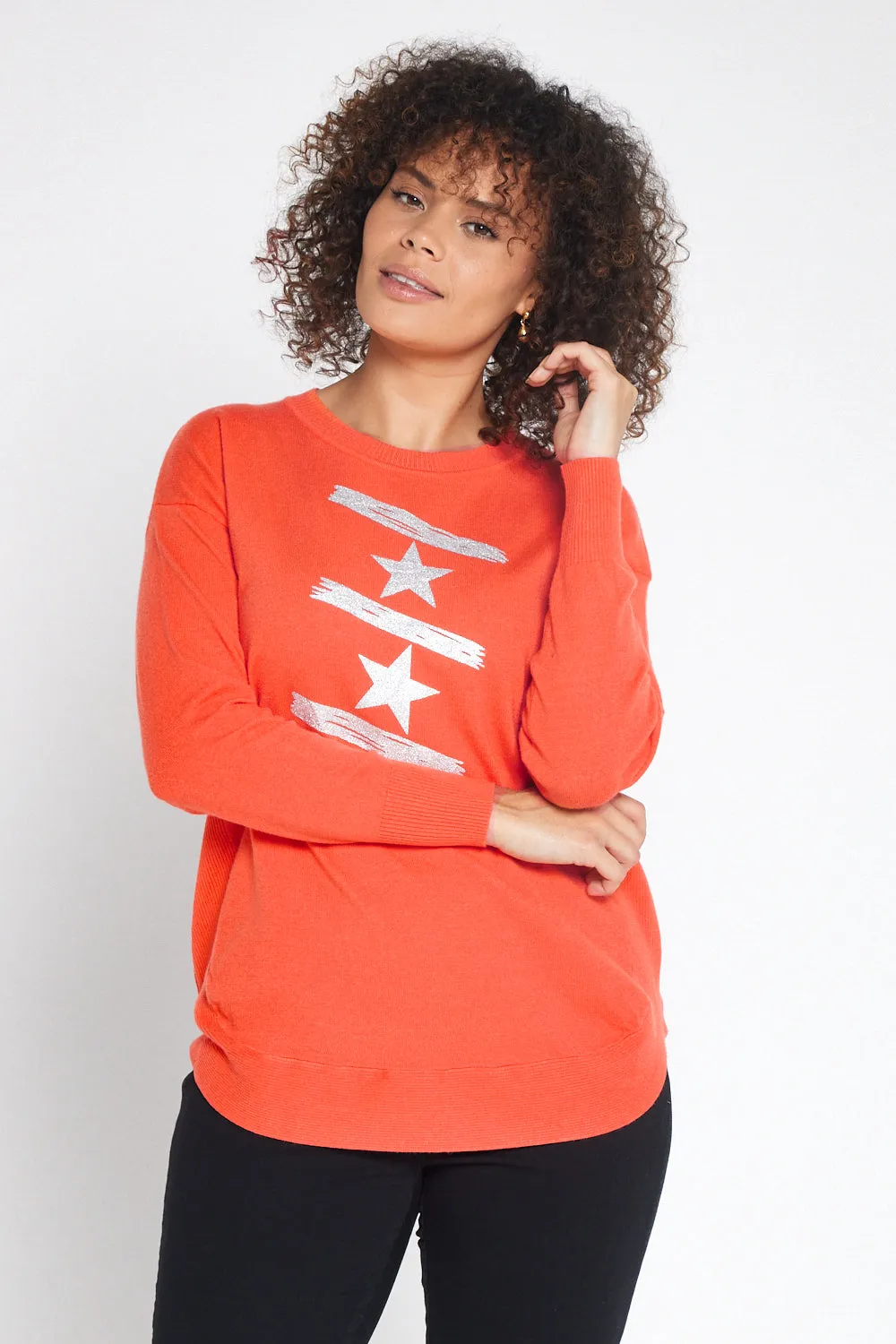 Ella Knit Jumper - Orange/Silver Star