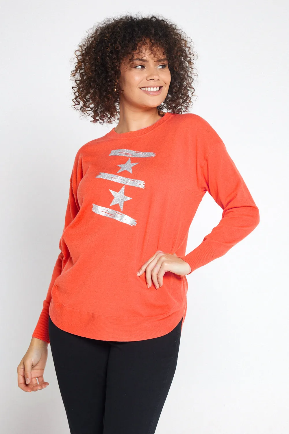 Ella Knit Jumper - Orange/Silver Star