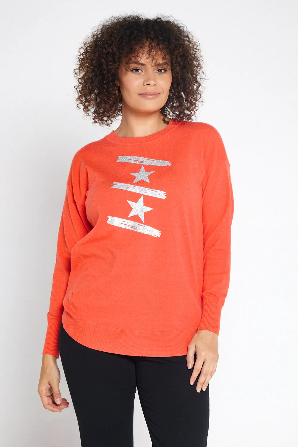 Ella Knit Jumper - Orange/Silver Star