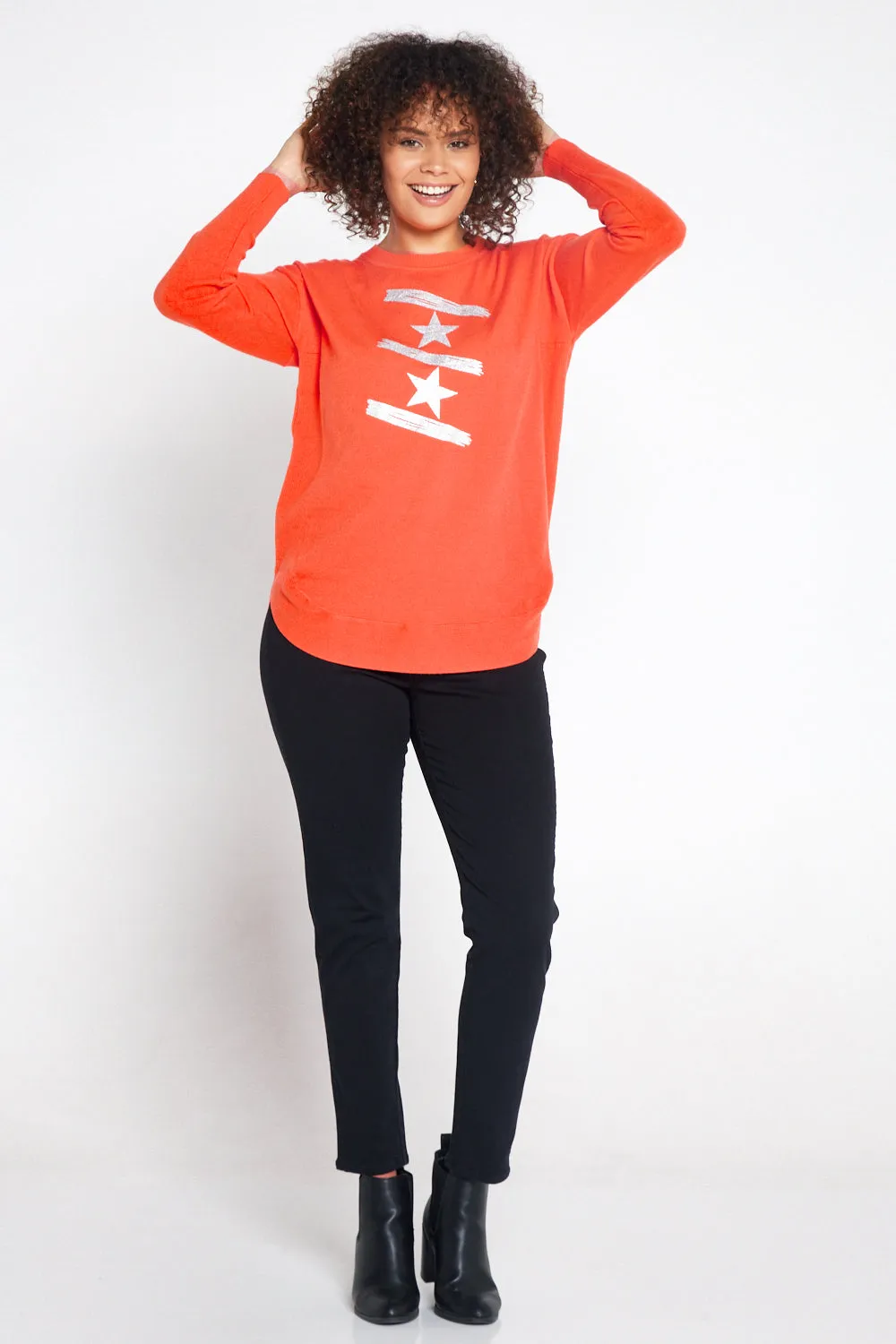 Ella Knit Jumper - Orange/Silver Star