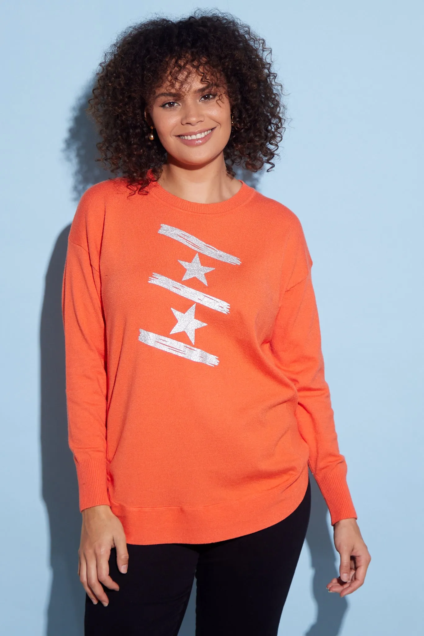 Ella Knit Jumper - Orange/Silver Star