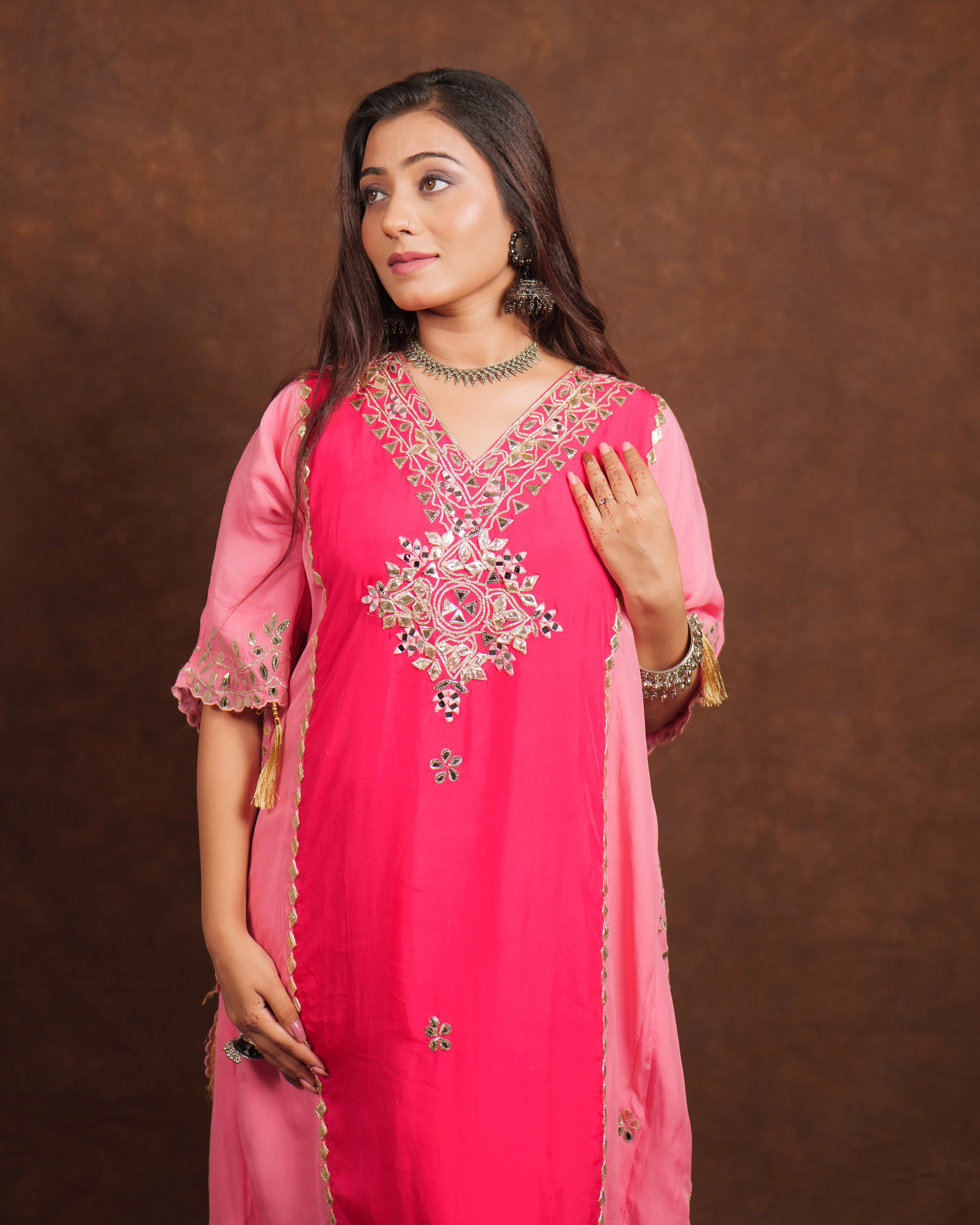 Fully Stitch Organza Kaaftan with heavy plazzoo