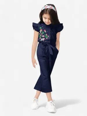 Girls Cotton Embroidered Jumpsuit