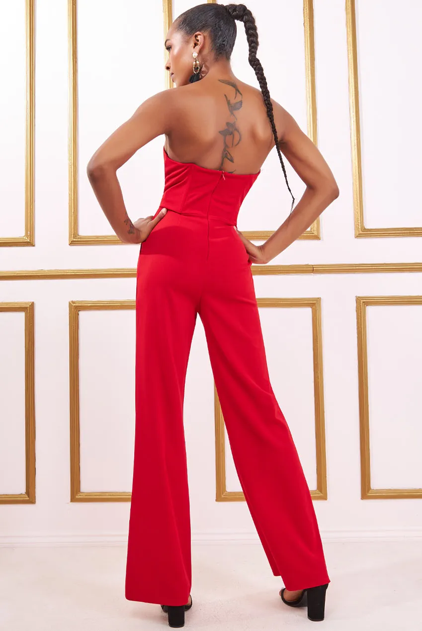 Goddiva Scuba Crepe Wrap Bodice Jumpsuit