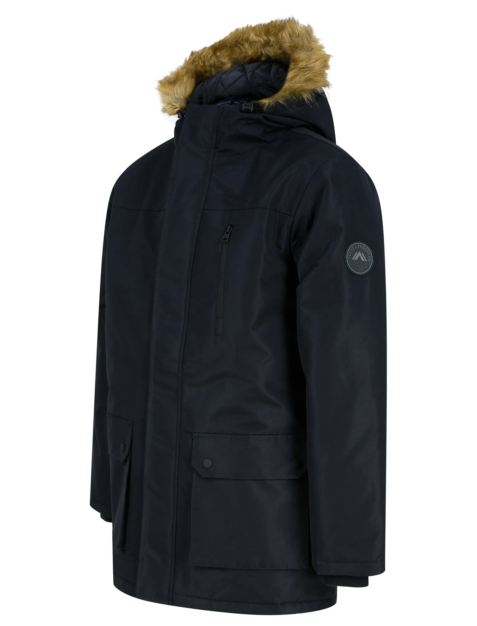 Hawara Taslon Parka Coat with Faux Fur Trim Hood in Black - Tokyo Laundry