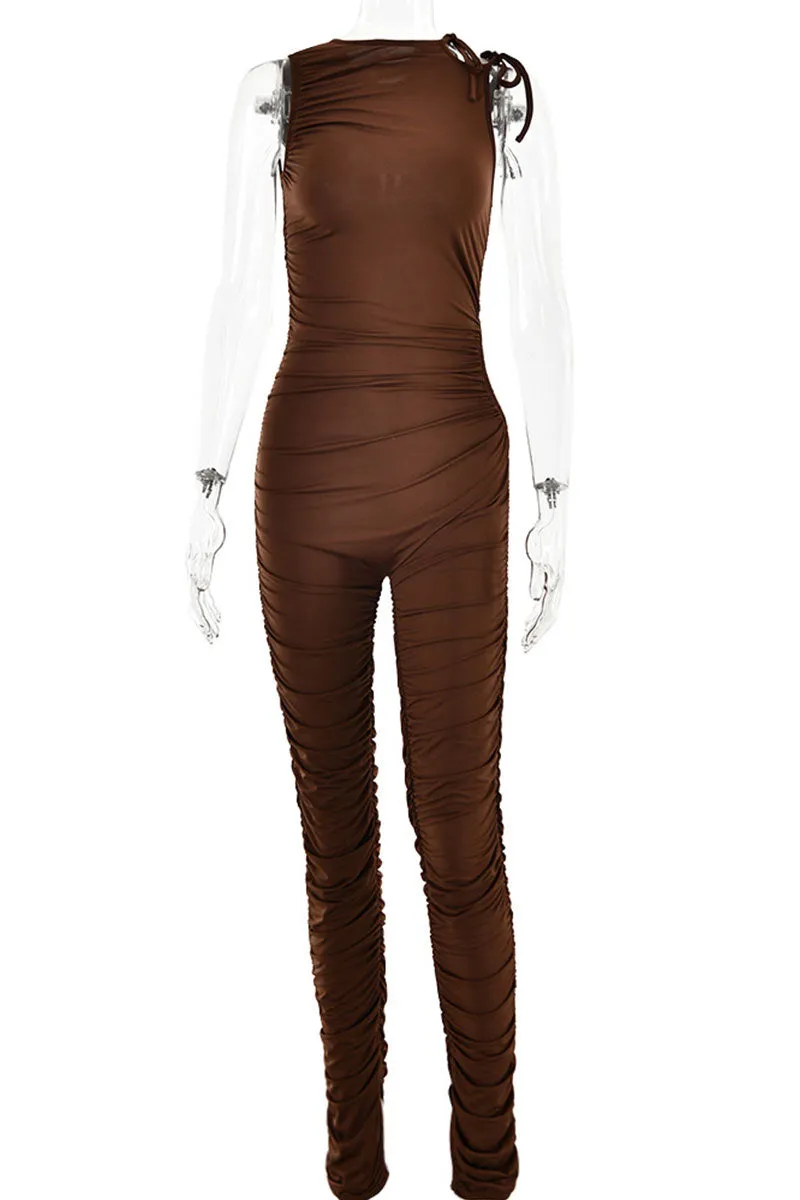JH778 Drawstring Shoulder Sleeveless Jumpsuit