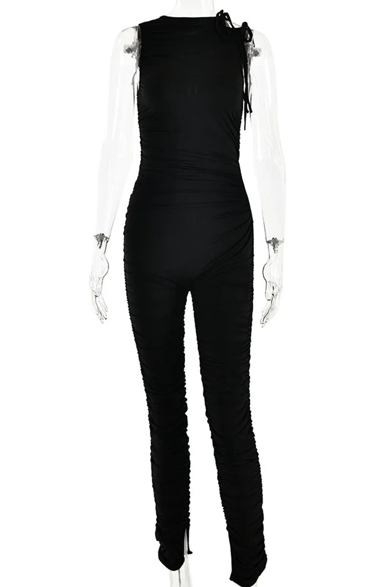 JH778 Drawstring Shoulder Sleeveless Jumpsuit