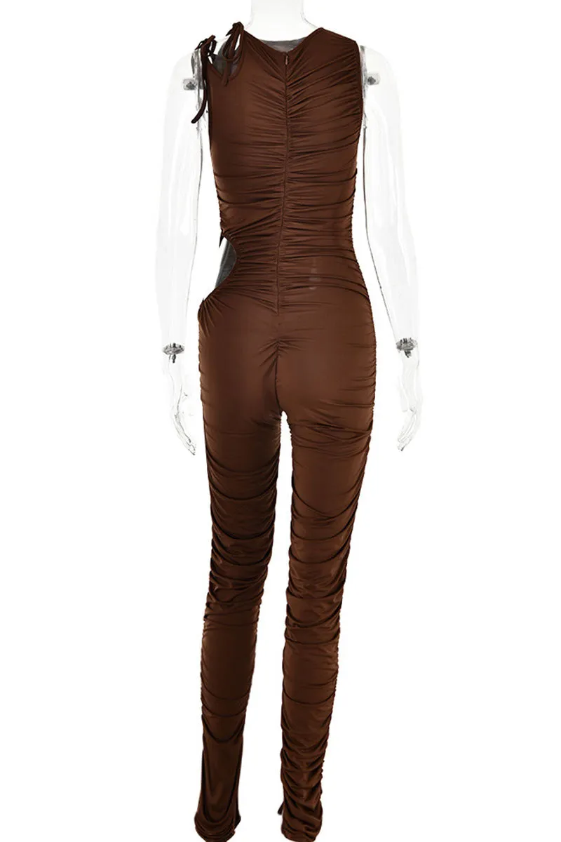 JH778 Drawstring Shoulder Sleeveless Jumpsuit