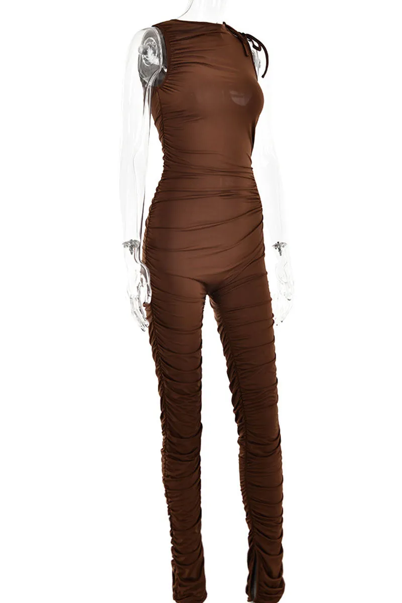JH778 Drawstring Shoulder Sleeveless Jumpsuit