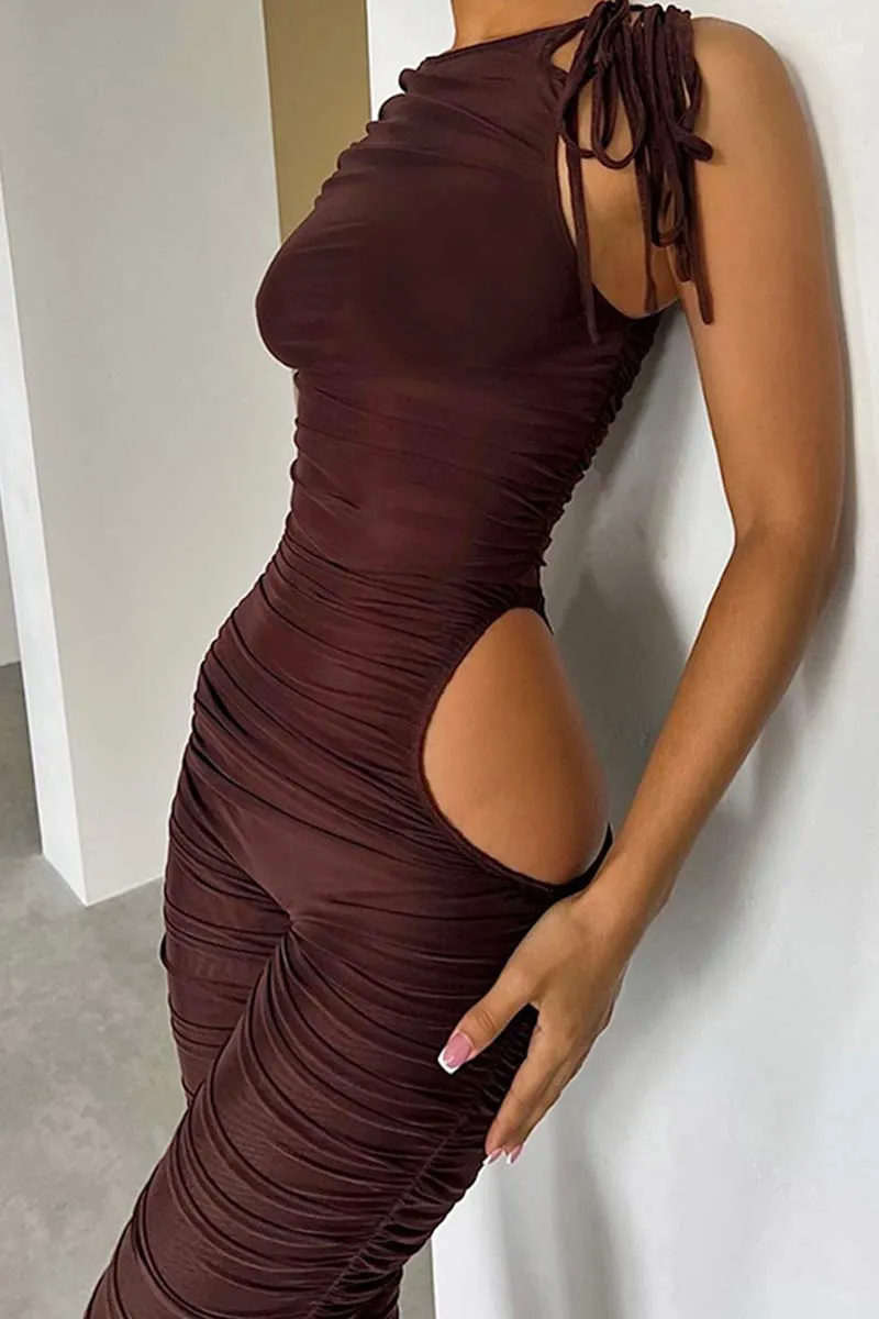 JH778 Drawstring Shoulder Sleeveless Jumpsuit