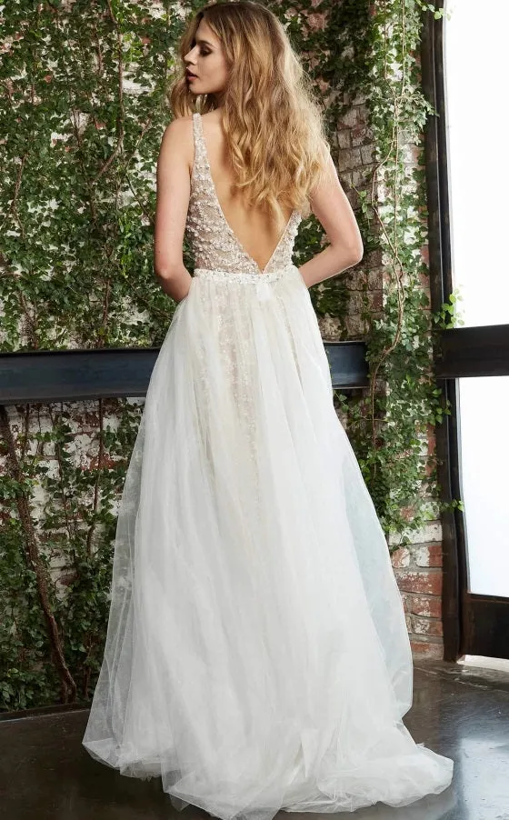 Jovani Bridal 60010 embellished v neckline jumpsuit tulle overskirt Pageant Wedding
