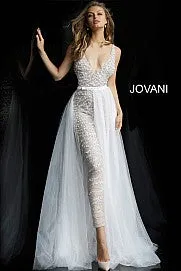 Jovani Bridal 60010 embellished v neckline jumpsuit tulle overskirt Pageant Wedding