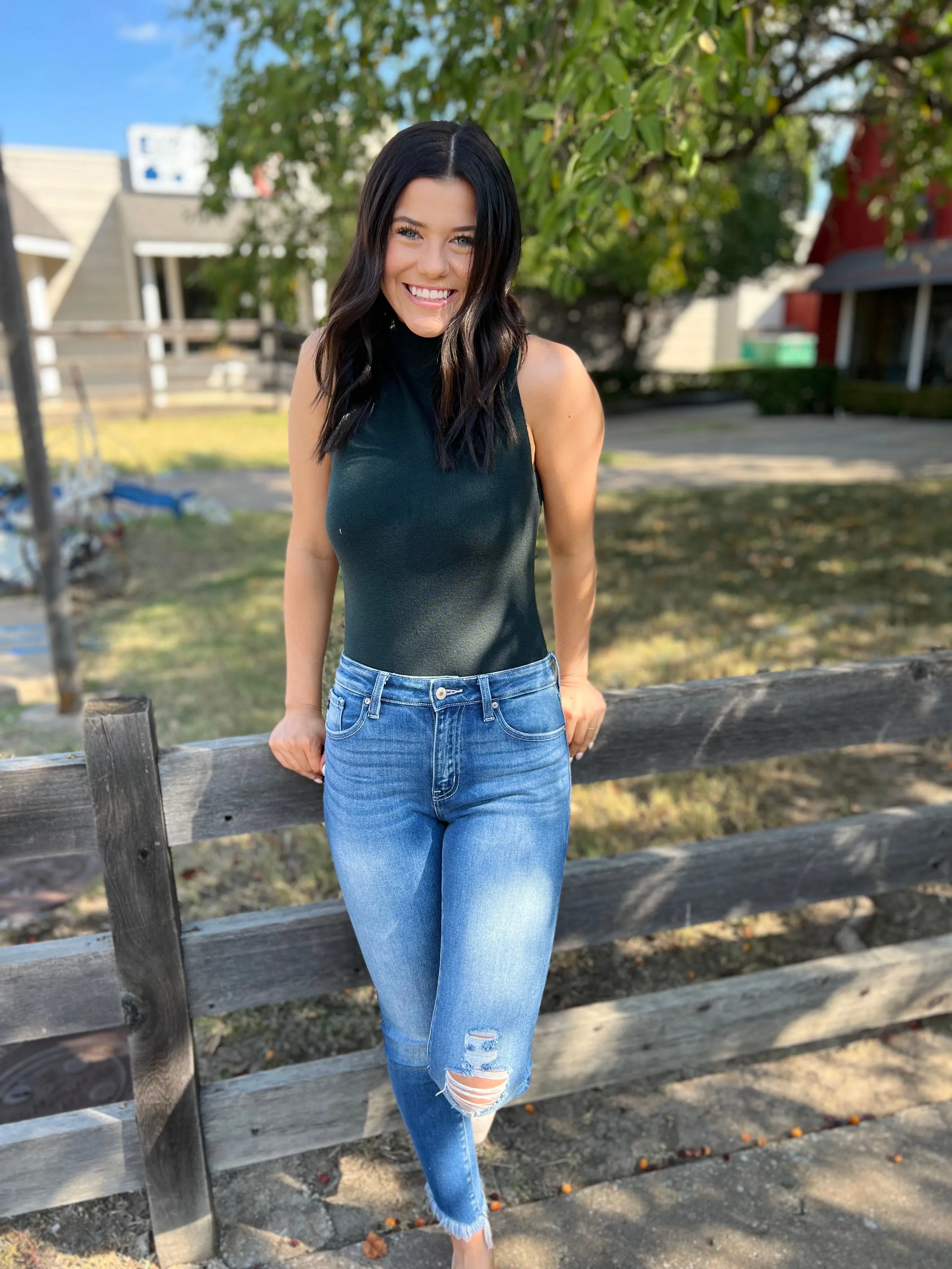 Keep Me Grounded Dark Green Sweater Bodysuit