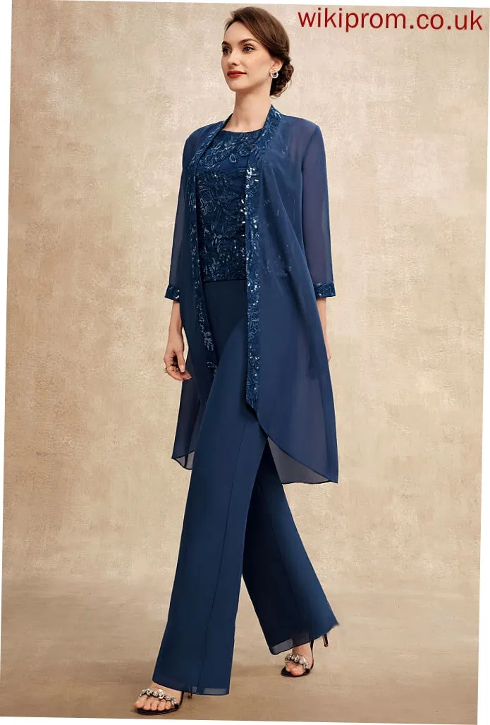 Kelsey Dress Lace Neck Sequins Floor-Length Scoop of Mother of the Bride Dresses Bride Mother the Jumpsuit/Pantsuit Chiffon With