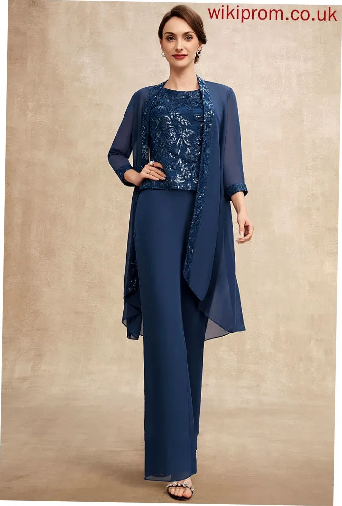 Kelsey Dress Lace Neck Sequins Floor-Length Scoop of Mother of the Bride Dresses Bride Mother the Jumpsuit/Pantsuit Chiffon With