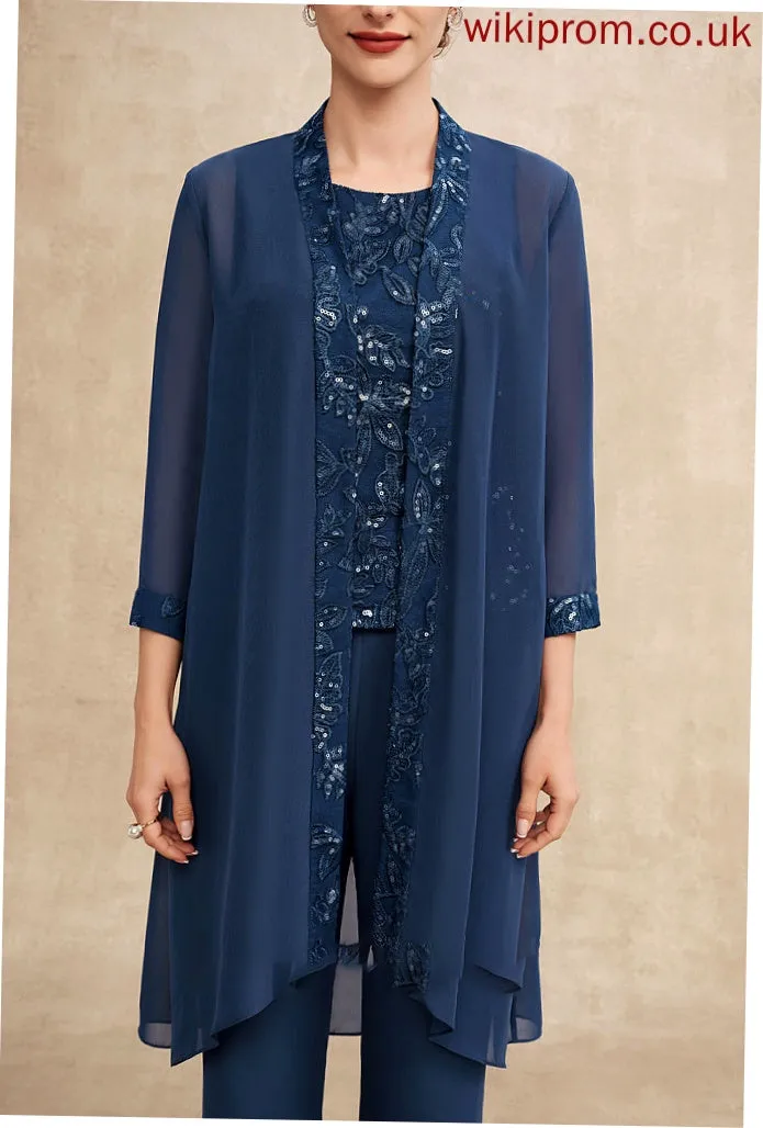 Kelsey Dress Lace Neck Sequins Floor-Length Scoop of Mother of the Bride Dresses Bride Mother the Jumpsuit/Pantsuit Chiffon With