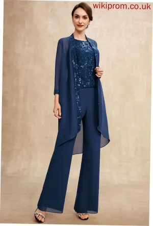 Kelsey Dress Lace Neck Sequins Floor-Length Scoop of Mother of the Bride Dresses Bride Mother the Jumpsuit/Pantsuit Chiffon With